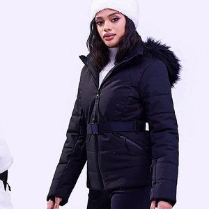 NWT Belted Ski Jacket with Hood and Thumbhole Sleeves - Size 14